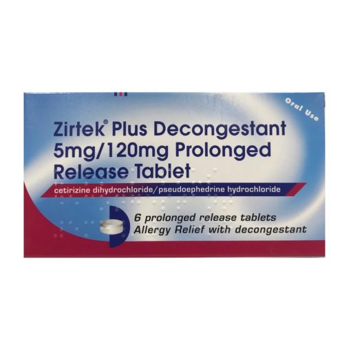 ZIRTEK PLUS DECONGESTANT 5MG/120MG PROLONGED RELEASE TABLETS (6)